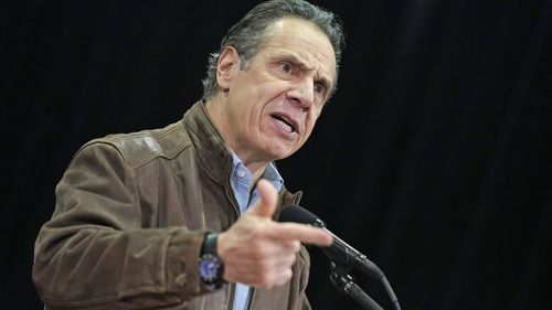 New York Gov. Andrew Cuomo speaks during a press conference before the opening of a mass COVID-19 vaccination site in the Queens borough of New York, Wednesday, Feb. 24, 2021.