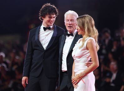 Homer James Jigme Gere, Richard Gere and Alejandra Silva attend the Filming Italy Venice Award red carpet during the 81st Venice International Film Festival on September 01, 2024 in Venice, Italy.