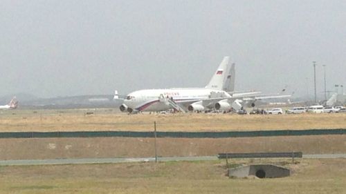 The Russian delegation's jet on the runway. (9NEWS)
