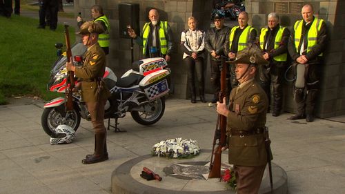 A 340-strong procession roared through Melbourne this morning, coming together at the Victoria Police Memorial. (9NEWS)