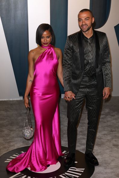 Taylour Paige and Jesse Williams attend the 2020 Vanity Fair Oscar Party at Wallis Annenberg Center for the Performing Arts on February 09, 2020 in Beverly Hills, California. 