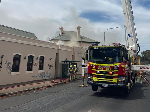 The abandoned Buckingham Arms Hotel in Adelaide has been engulfed in flames after a fire broke out earlier today.