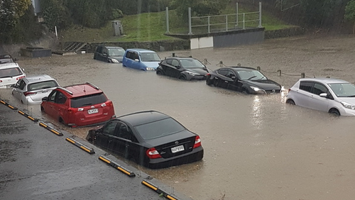 Cars have been flooded in Cawley St, Ellerslie, in Auckland.