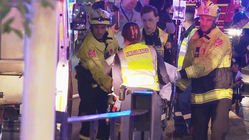 Five pedestrians have ﻿been rushed to hospital after they were allegedly hit by a car in Sydney's Inner West overnight.Shocking footage shows the moment a P-plated Ford Ranger crashed into a parked Toyota Camry before mounting the footpath and hitting five pedestrians and another parked car on Burwood Road at Burwood about 12.25am.