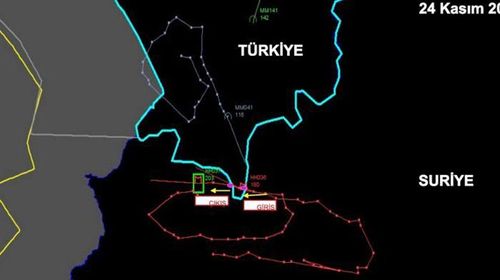 The flight path of the downed jet as claimed by Turkey.
