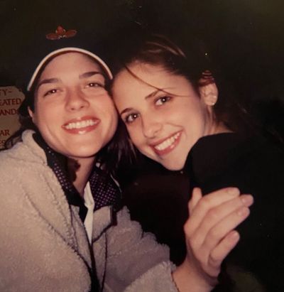 Sarah Michelle Gellar and Selma Blair together on Gellar's 21st birthday in 1993.