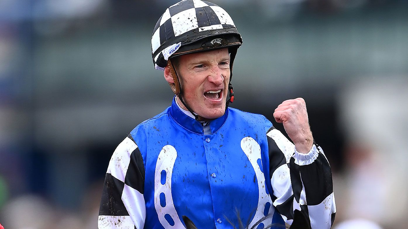 Mark Zahra celebrates after winning the 2022 Melbourne Cup