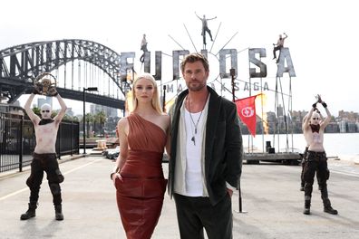 (L-R) Anya Taylor-Joy and Chris Hemsworth pose during the media call for "Furiosa: A Mad Max Saga" at the Overseas Passenger Terminal, Circular Quay on May 01, 2024 in Sydney