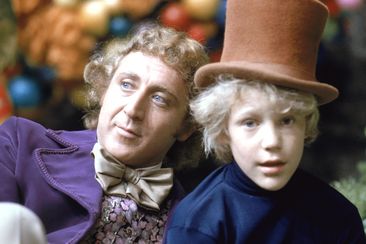 Gene Wilder as Willy Wonka and Peter Ostrum as Charlie Bucket on the set of Willy Wonka &amp; the Chocolate Factory, based on the book by Roald Dahl, 1971. 