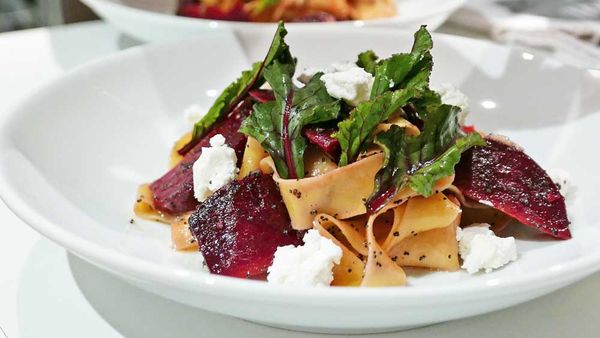 Pappardelle all'uovo with smoked beetroot and goat's cheese by Biota's James Viles and Barilla