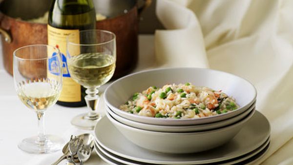 Risotto with peas and prawns