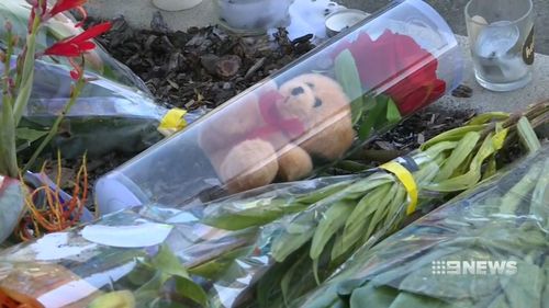 The scene of the horror smash is now a makeshift memorial with a similar shrine building at Indie's school. Picture: 9NEWS