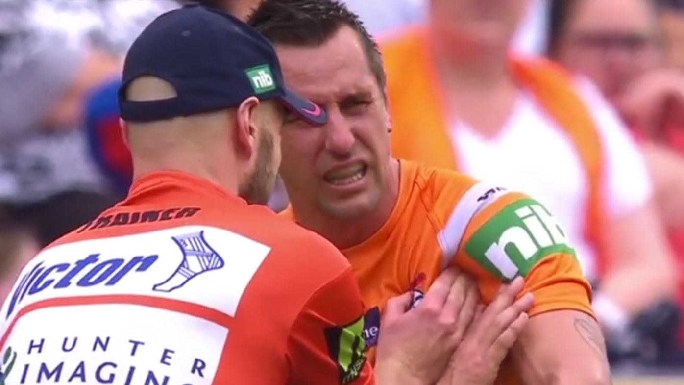 'There are tears in his eyes': Mitchell Pearce left devastated after suspected pectoral tear