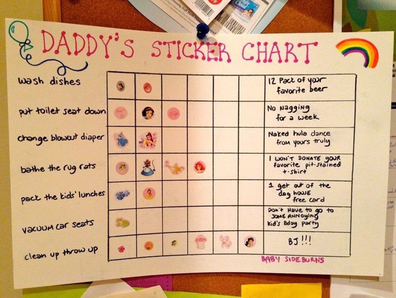 Dad’s cheeky rewards chore chart divides opinion on social media