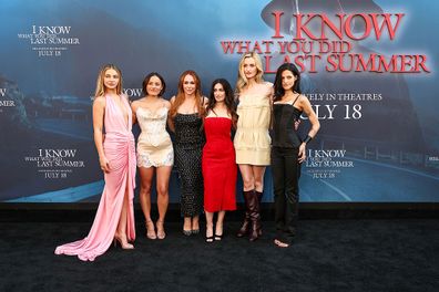 LOS ANGELES, CA - July 14: (LR) Madelyn Cline, Chase Sui Wonders, Jennifer Love Hewitt, Jennifer Kaytin Robinson, Sarah Pidgeon and Gabriette Bechtel attended the premiere of Columbia Pictures, 