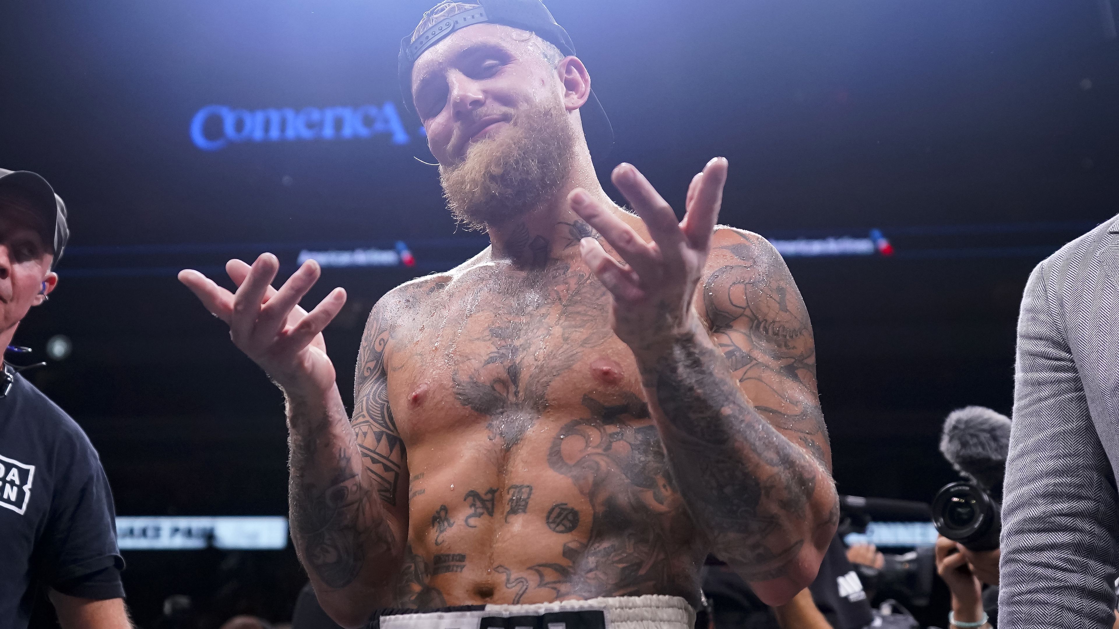 DALLAS, TEXAS - AUGUST 05: Jake Paul poses for a photo after defeating Nate Diaz at the American Airlines Center on August 05, 2023 in Dallas, Texas. (Photo by Sam Hodde/Getty Images)