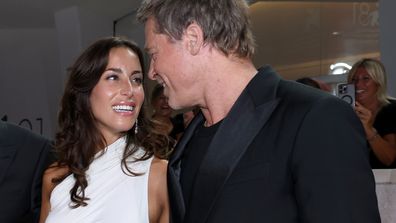 Ines de Ramon and Brad Pitt attend the "Wolfs" red carpet during the 81st Venice International Film Festival on September 01, 2024 in Venice, Italy. 