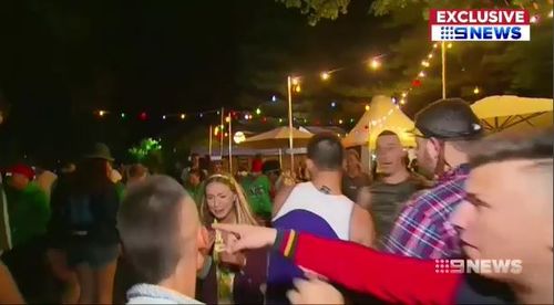 The sickening footage shows Filip Manevski-Radin launch a punch at Brittany Powell during Schoolies celebrations at Victor Harbor. (9NEWS)