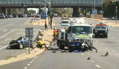 Debris was left scattered over six lanes of highway.
