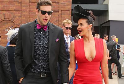 Tigers player Shaun Hampson with girlfriend, Megan Gale. (Getty)