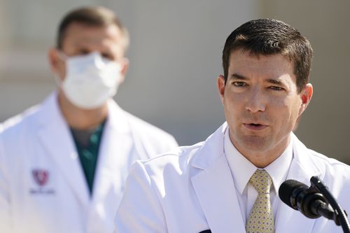 Dr. Sean Conley, physician to President Donald Trump, briefs reporters at Walter Reed National Military Medical Center 