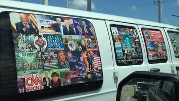 Cesar Sayoc lived in a van plastered with stickers of President Donald Trump, showing politicians like Barack Obama and Hillary Clinton in the crosshairs of a gun.