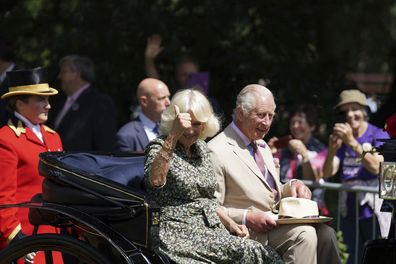 King Charles III and Queen Camilla arrive for a visit to the Sandringham Flower Show at Sandringham House in Norfolk, Britain, Wednesday July 26, 2023.