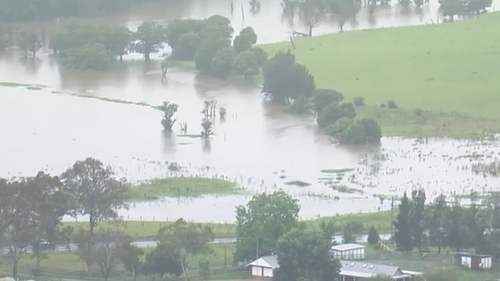 Paddocks are flooded in NSW as the rain continues.