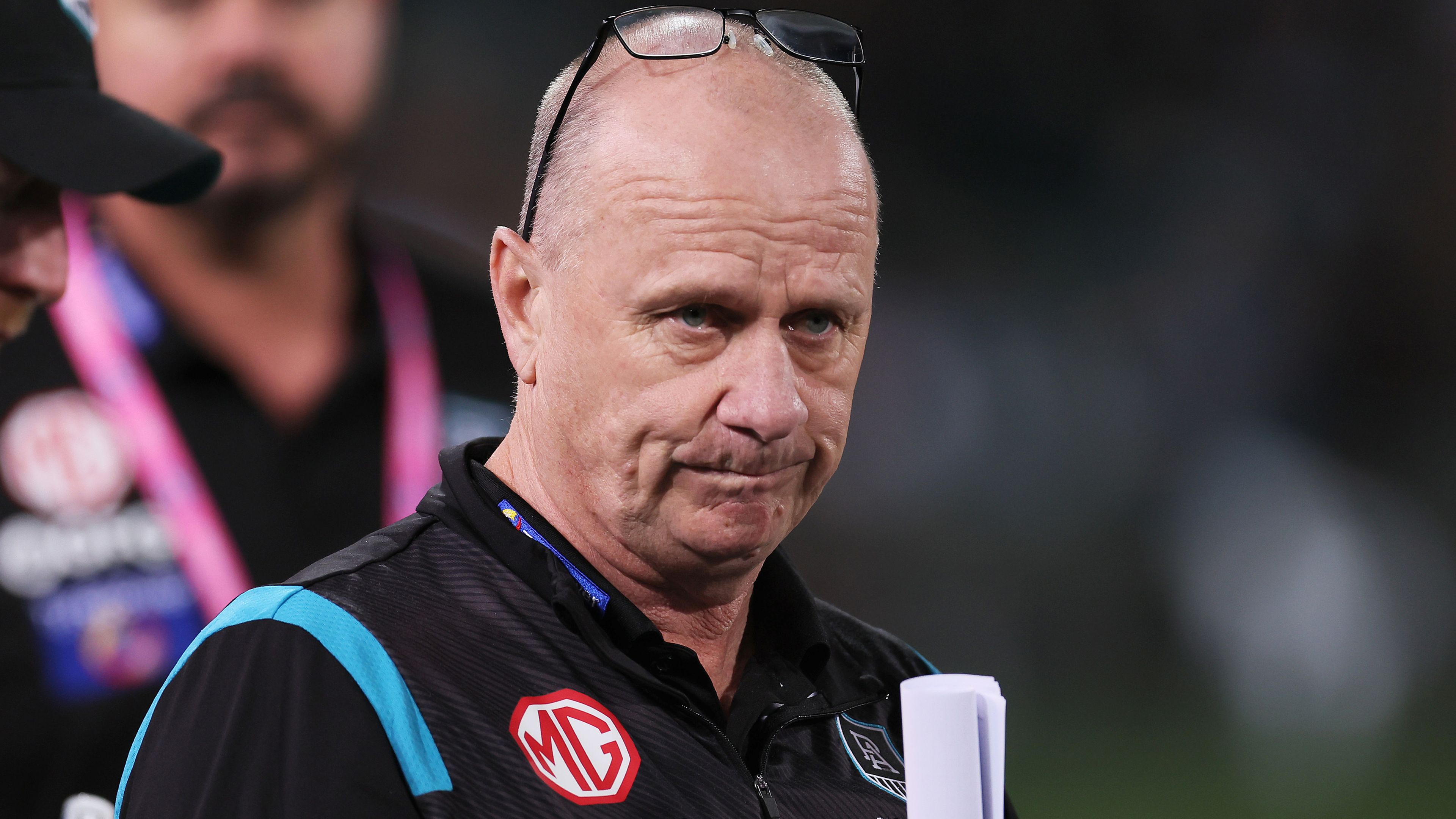 ADELAIDE, AUSTRALIA - SEPTEMBER 16: Ken Hinkley, Senior Coach of the Power during the 2023 AFL Second Semi Final match between the Port Adelaide Power and the GWS GIANTS at Adelaide Oval on September 16, 2023 in Adelaide, Australia. (Photo by James Elsby/AFL Photos via Getty Images)