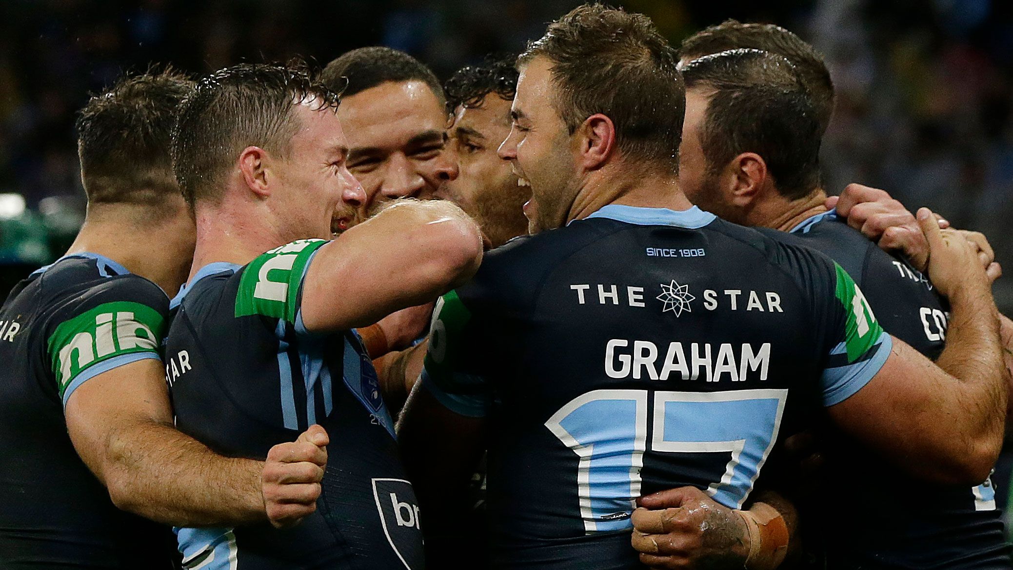 Wade Graham and the NSW team celebrates.
