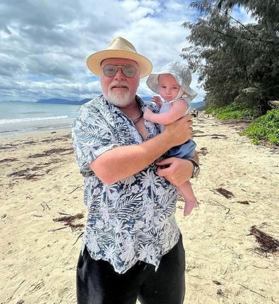 Kyle Sandilands with son Otto during their 2023 summer holiday.