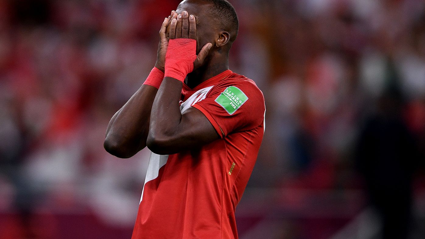 A distraught Luis Advíncula after missing his attempt during the penalty shootout between Australia and Peru.