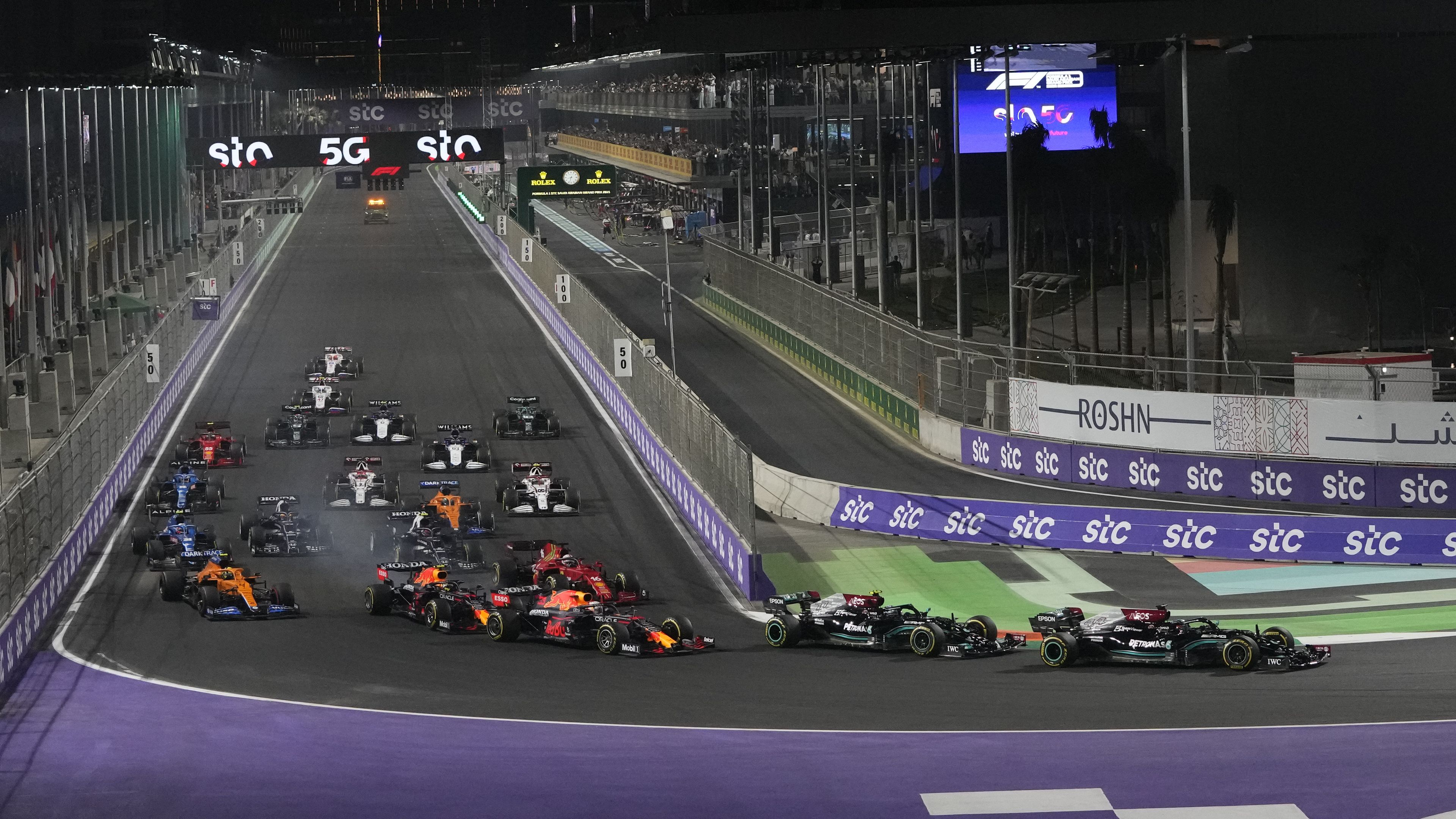 The start of the Formula One Saudi Arabian Grand Prix.