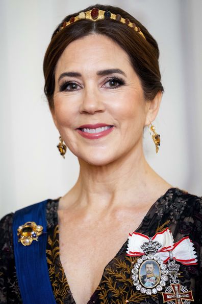 Denmark's Queen Mary at a gala dinner at the Presidential Palace in Helsinki, Tuesday, March 4, 2025. (Ida Marie Odgaard/Ritzau Scanpix via AP)