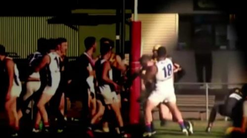 The moment Fahour punched opposing player Dale Saddington. 