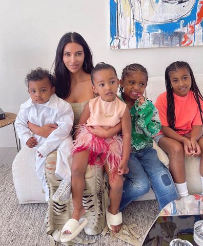 Kim Kardashian with her children North, Saint, Chicago and Psalm.