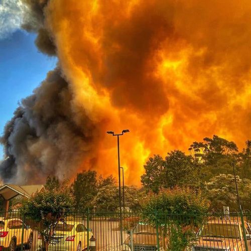 The bushfire seen from an aged care centre in Forster.