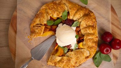 Easy peach, apricot, plum basil and balsamic summer galette