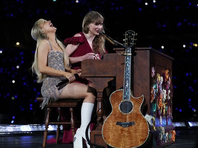 Taylor Swift performs with Sabrina Carpenter at Accor Stadium on February 23, 2024 in Sydney, Australia. (Photo by Don Arnold/TAS24/Getty Images for TAS Rights Management)