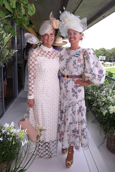 ASCOT, ENGLAND - JUNE 17:   Fiona Howden & HRH Sophie Duchess of Edinburgh (L) attend Royal Ascot on June 17, 2025 in Ascot, England. (Photo by Hoda Davaine for Howden Group/Getty Images)