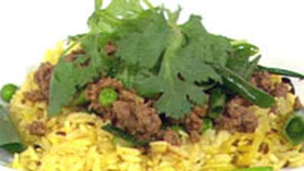 Beef keema with cumin and currant pulao