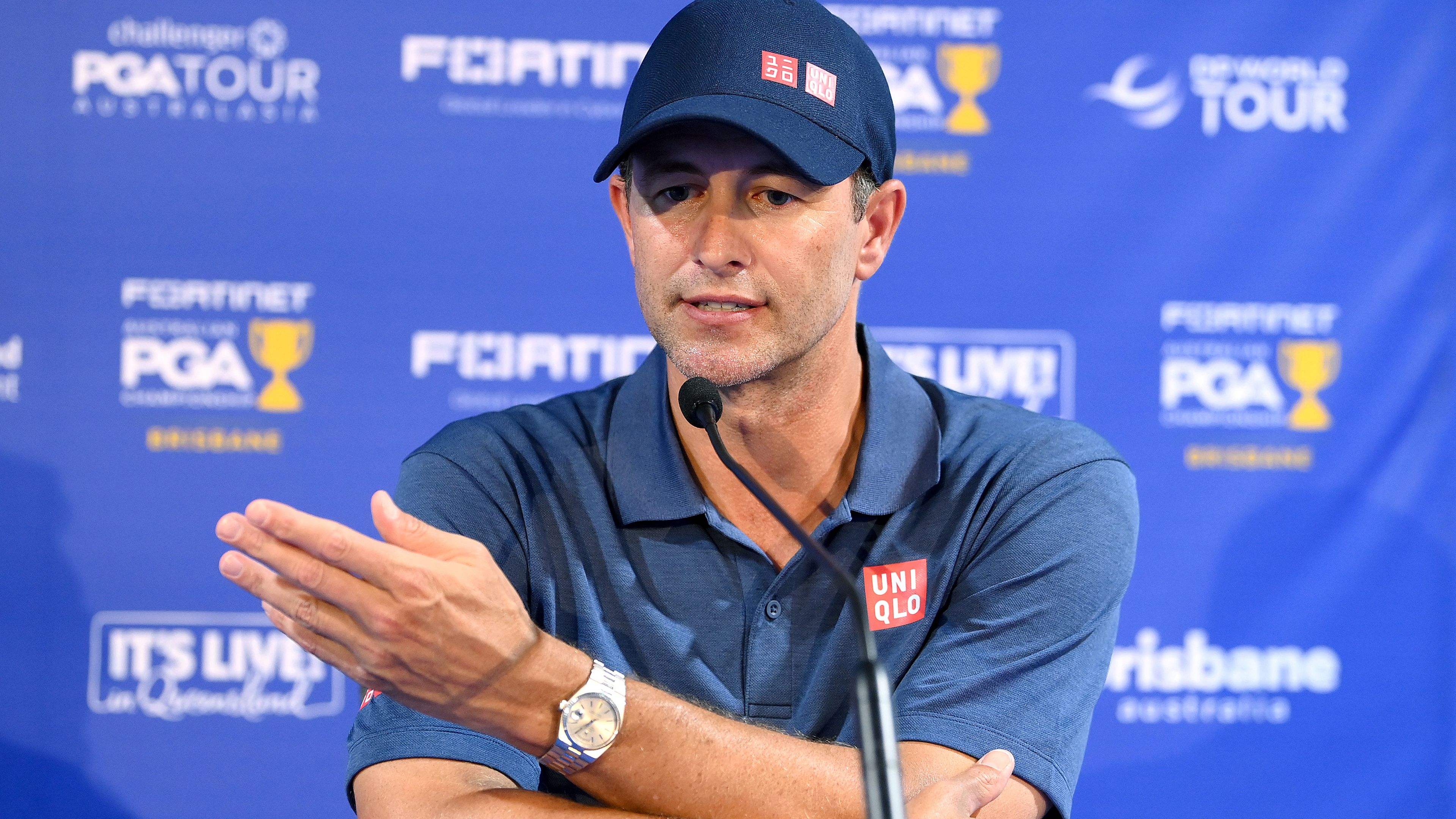 Adam Scott speaks at a press conference ahead of the 2023 Australian PGA Championship.