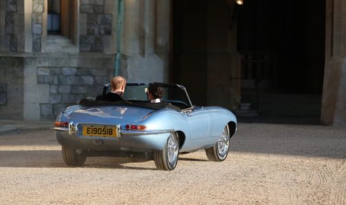 The newly married Duke and Duchess of Sussex depart Windsor Castle to attend an eening reception at Frogmore House. Picture: PA