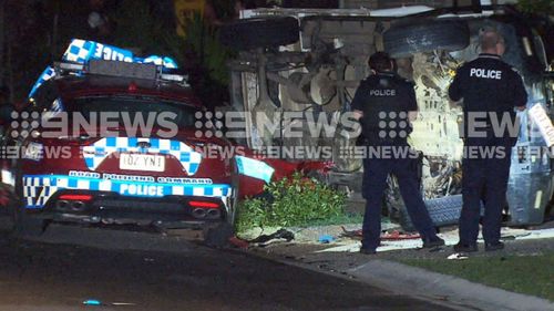 190423 Queensland police car rammed Brisbane Ipswich runaway driver stolen car JELLIED