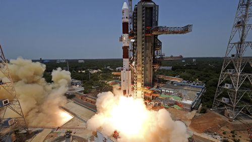 The Aditya-L1 spacecraft lifts off on board a satellite launch vehicle from the space centre in Sriharikota, India on Saturday.