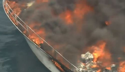 The boat went up in flames very quickly.