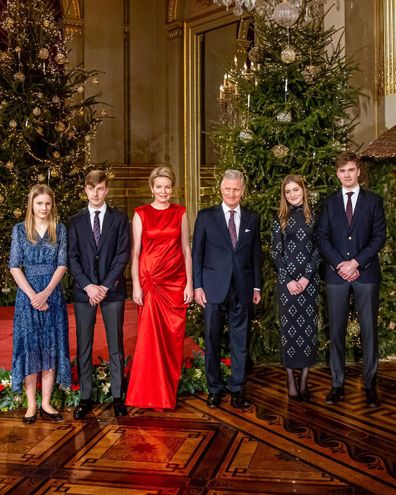 King Philippe and Queen Mathilde of Belgium with their four children Princess Elisabeth, 20, Prince Gabriel, 18, Prince Emmanuel, 16, and Princess Eléonore, 13 at the Christmas concert held in Grand Palace, Brussels Belgium