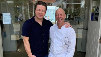 Jamie Oliver with head chef Serge Dansereau