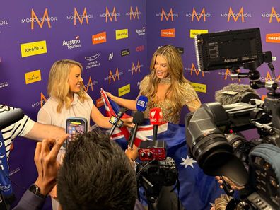 Hannah Sinclair reported on Eurovision in 2026 with Delta Goodrem