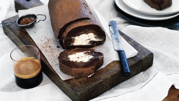 Chocolate rolled sponge with chestnut cream